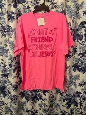 Pink Christian Graphic Tee - "What A Friend We Have In Jesus"